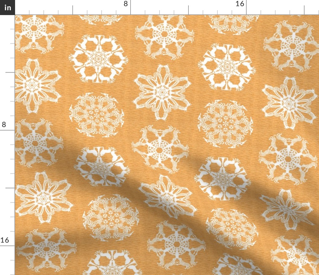 African Lion Leopard Zebra and Giraffe Snowflakes on Visually Textured Orange