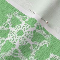 African Lion Leopard Zebra and Giraffe Snowflakes on Visually Textured Green
