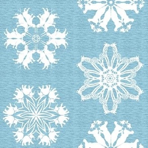 African Rhino Hippo Elephant and Giraffe Snowflakes on Visually Textured Blue