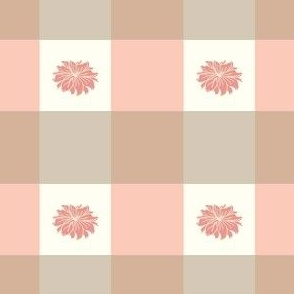 Gingham Peach & Gray-Beige Floral Lrg Sclaeerc