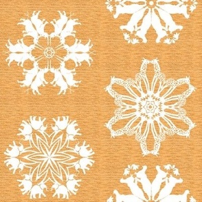 African Rhino Hippo Elephant and Giraffe Snowflakes on Visually Textured Orange