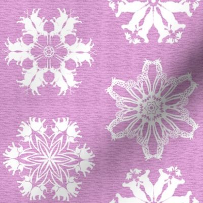 African Rhino Hippo Elephant and Giraffe Snowflakes on Visually Textured Pink