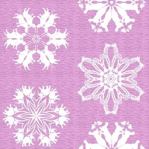 African Rhino Hippo Elephant and Giraffe Snowflakes on Visually Textured Pink