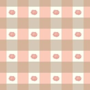 Gingham Peach & Gray/Beige w/floral Sm Scale