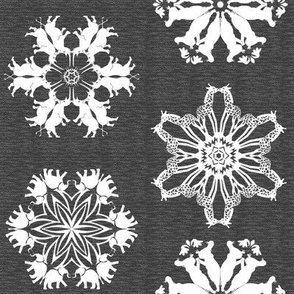 African Rhino Hippo Elephant and Giraffe Snowflakes on Visually Textured Gray