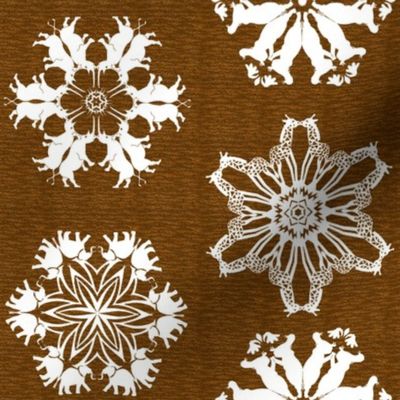 African Rhino Hippo Elephant and Giraffe Snowflakes on Visually Textured Brown