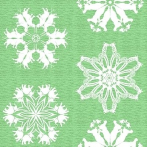 African Rhino Hippo Elephant and Giraffe Snowflakes on Visually Textured Green