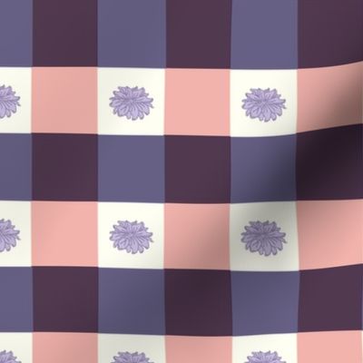 Gingham Peach Purple Floral Lrg Scale