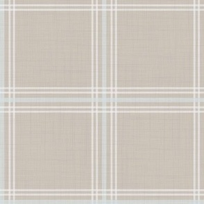 Windowpane Plaid - Greige w/ Light Blue Accent, Medium Scale