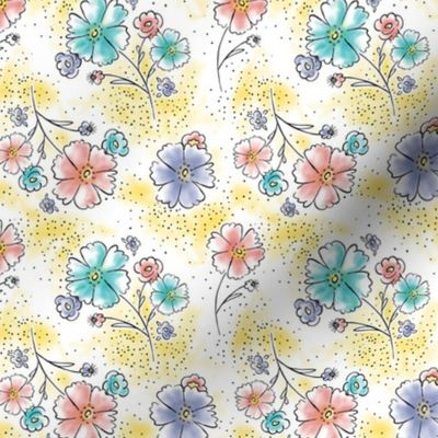 Brilliant  Blooms - Vintage Watercolor Floral Yellow