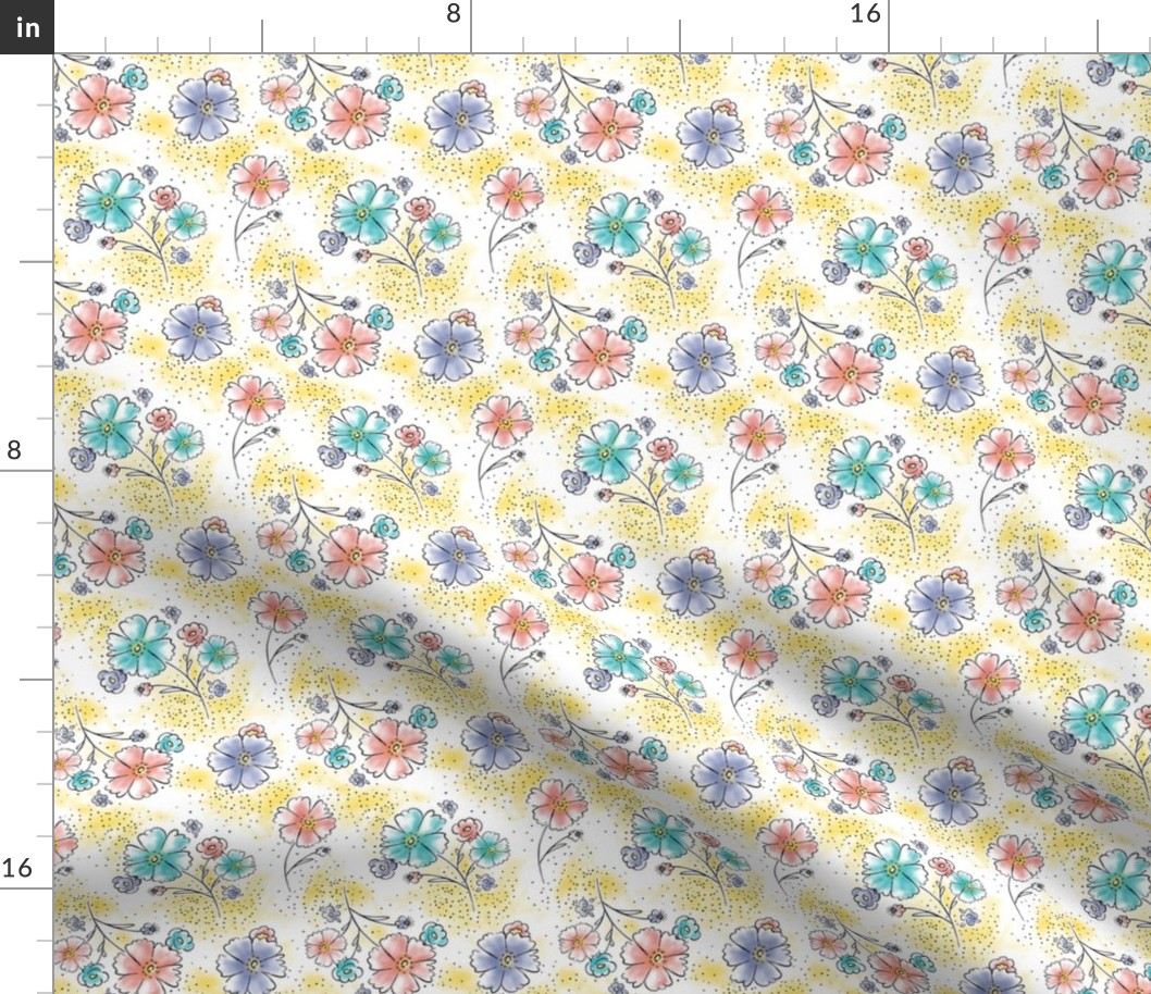 Brilliant  Blooms - Vintage Watercolor Floral Yellow