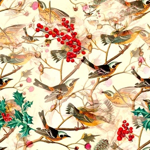 Christmas,festive,mistletoe,birds,nature pattern 