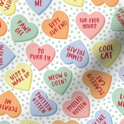 Cat Candy Hearts - Mint Dot, Large Scale