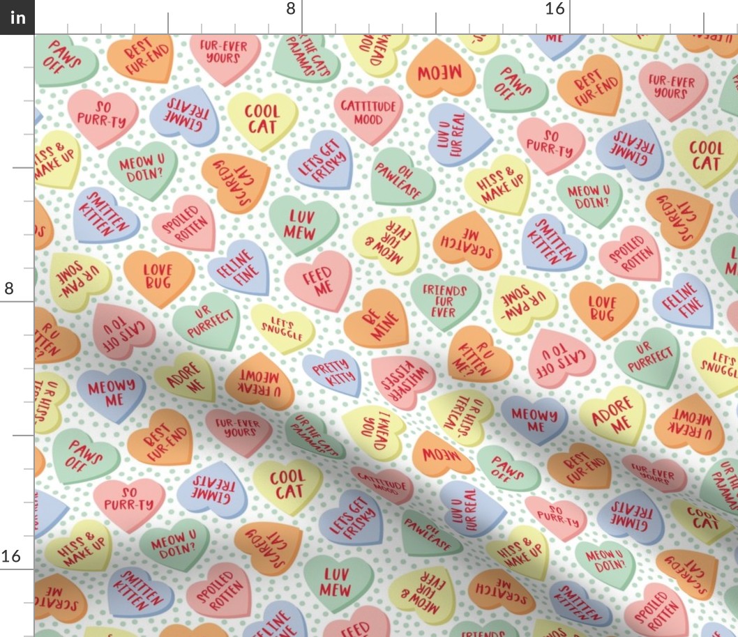 Cat Candy Hearts - Mint Dot, Large Scale