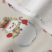 Vintage Snowman Tan Background - small scale