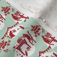 Kitty Cat’s Holiday Traditions Toile Mint Red