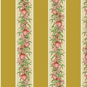 ORCHID AWNING STRIPE - BARKCLOTH BIRDS COLLECTION (OLIVE)