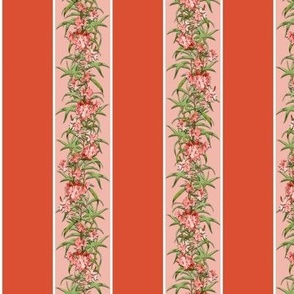 ORCHID AWNING STRIPE - BARKCLOTH BIRDS COLLECTION (ORANGE)