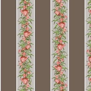 ORCHID AWNING STRIPE - BARKCLOTH BIRDS COLLECTION (TAUPE)