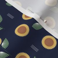 The Modern Sunflower garden botanical fall design with flowers and leaves green navy blue SMALL
