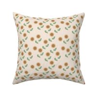 The Modern Sunflower garden botanical fall design with flowers and leaves green on beige SMALL