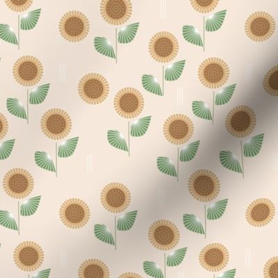 The Modern Sunflower garden botanical fall design with flowers and leaves green on beige SMALL