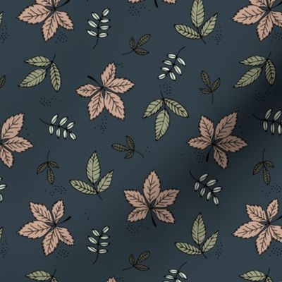Boho fall garden oak leaves and forest branches winter petals mint beige on charcoal cool gray