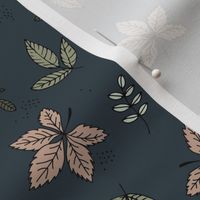 Boho fall garden oak leaves and forest branches winter petals mint beige on charcoal cool gray