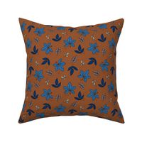Boho fall garden oak leaves and forest branches winter petals rust caramel eclectic blue navy