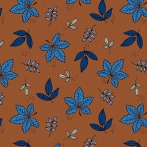 Boho fall garden oak leaves and forest branches winter petals rust caramel eclectic blue navy