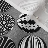 Black, gray and white ornaments diagonal, holiday