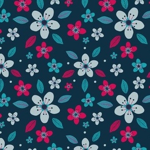 Navy Abstract Cherry Blossom Floral