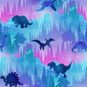 Dinosaur forest blue pink