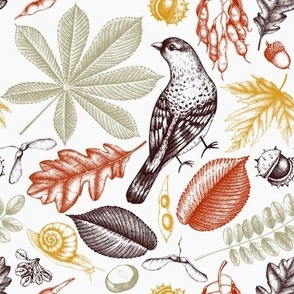 Autumn leaves and birds pattern