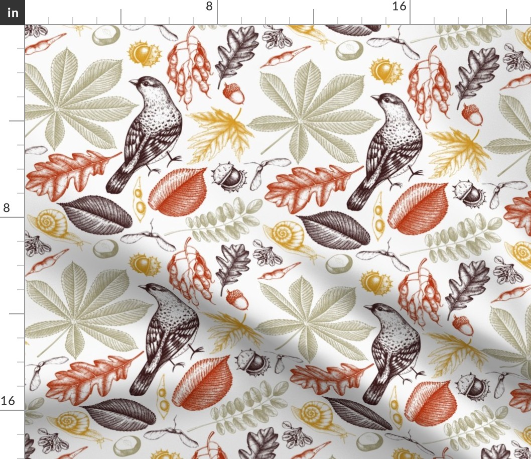 Autumn leaves and birds pattern