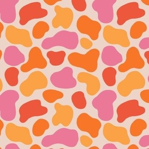 Cute Colorful Fun Cow Spots, Girly Cowhide Farm Animal Fur Skin Leather Pattern in Pink, Orange, Red and Yellow, Small / Micro Scale