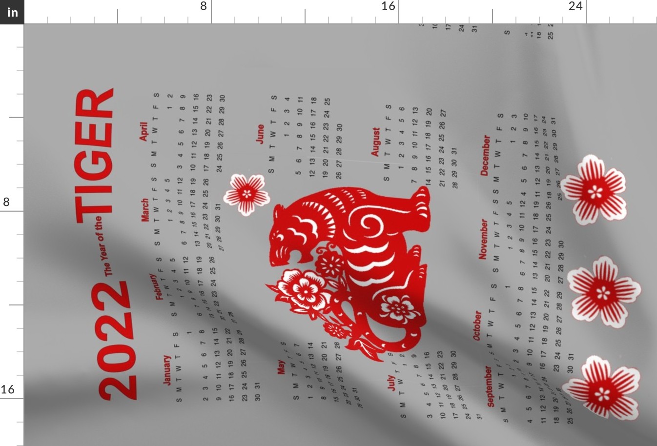 The Year of the Tiger 2022 Tea Towel Wall Hanging Calendar