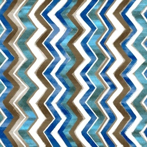 Zigzag painted vertical - (blue. teal, white, mushroom)