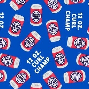 12 oz curl champ - beer cans - red on blue - LAD21