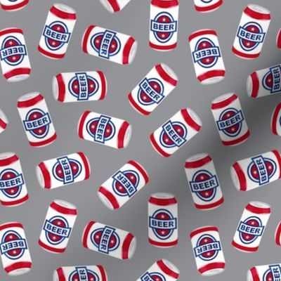 beer cans - red on grey  - LAD21