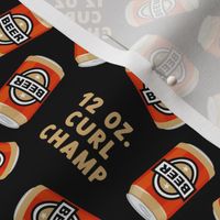 12 oz curl champ - beer cans - red on black -  LAD21