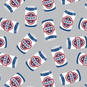 beer cans - blue and red on grey -  LAD21