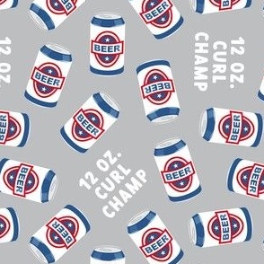 12 oz. curl champ - beer cans - blue and red on grey -  LAD21