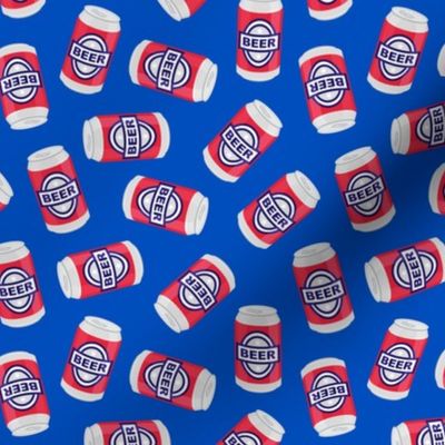 beer cans - red on blue - LAD21