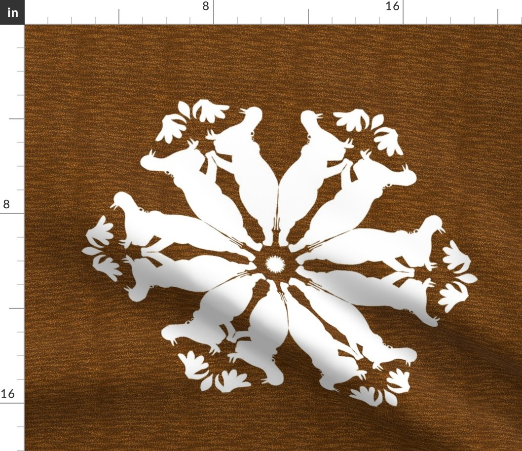 African Hippo Snowflake on Brown for Pillow