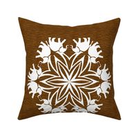 African Elephant Snowflake on Brown for Pillow
