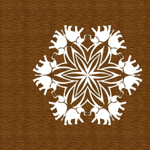 African Elephant Snowflake on Brown for Pillow