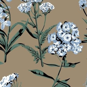 Blue wildflowers on brown background - regular scale