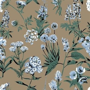 Blue wildflowers on brown background - small scale