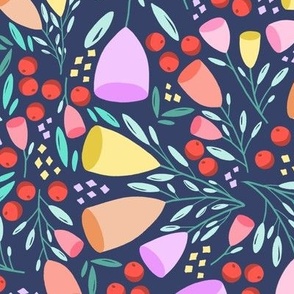 Folk Berries Floral - Blue